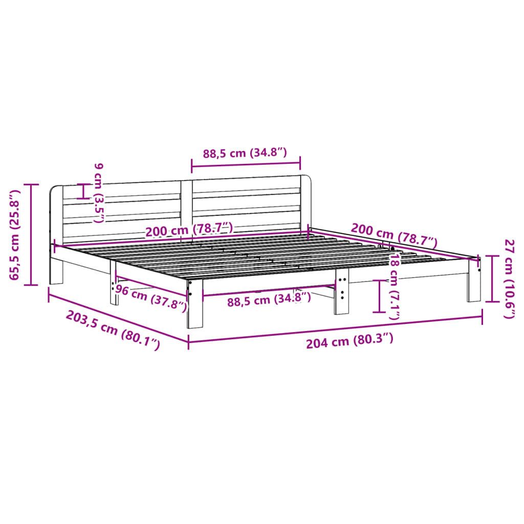 Bed Frame without Mattress White 200x200 cm Solid Wood Pine