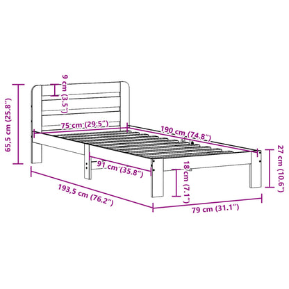 Bed Frame without Mattress White 75x190 cm Small Single Solid Wood Pine