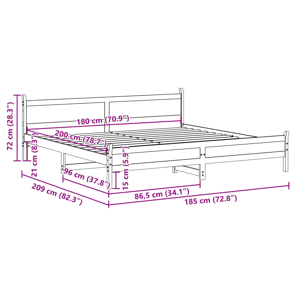 Bed Frame without Mattress 180x200 cm Super King Solid Wood Pine