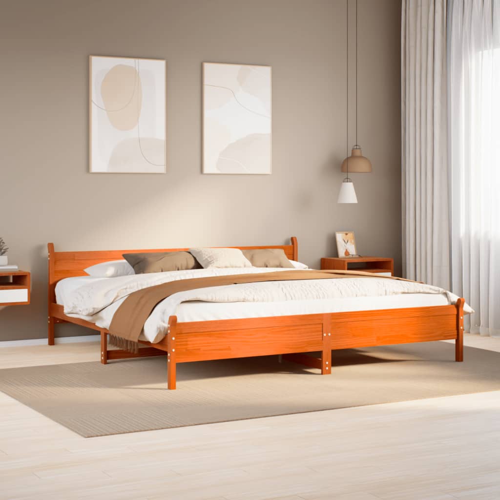 Bed Frame without Mattress Wax Brown 180x200 cm Super King Solid Wood Pine