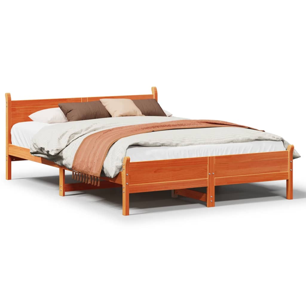 Bed Frame without Mattress Wax Brown 160x200 cm Solid Wood Pine