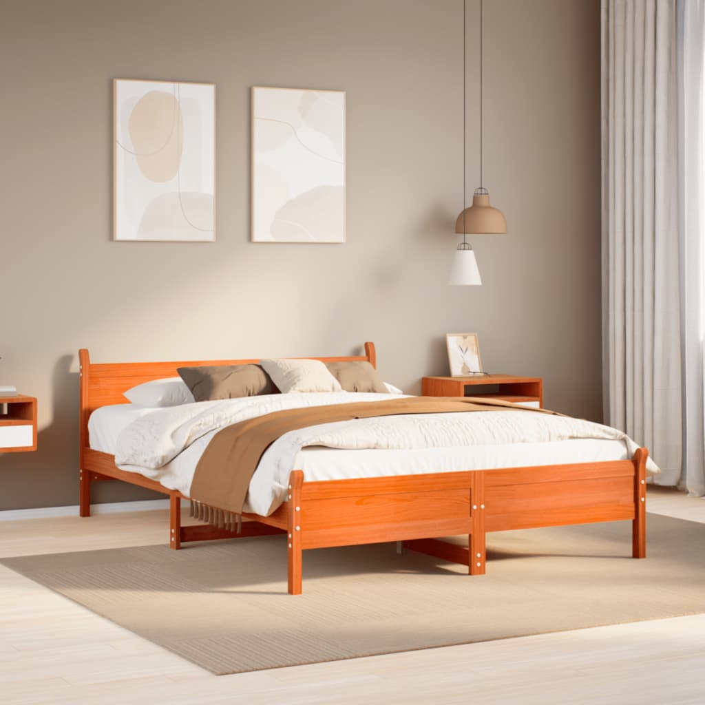 Bed Frame without Mattress Wax Brown 160x200 cm Solid Wood Pine