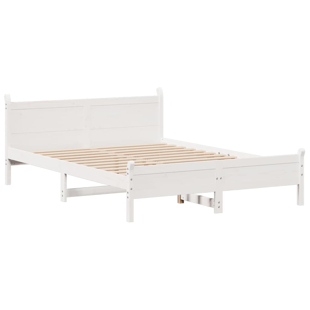 Bed Frame without Mattress White 150x200 cm King Size Solid Wood Pine