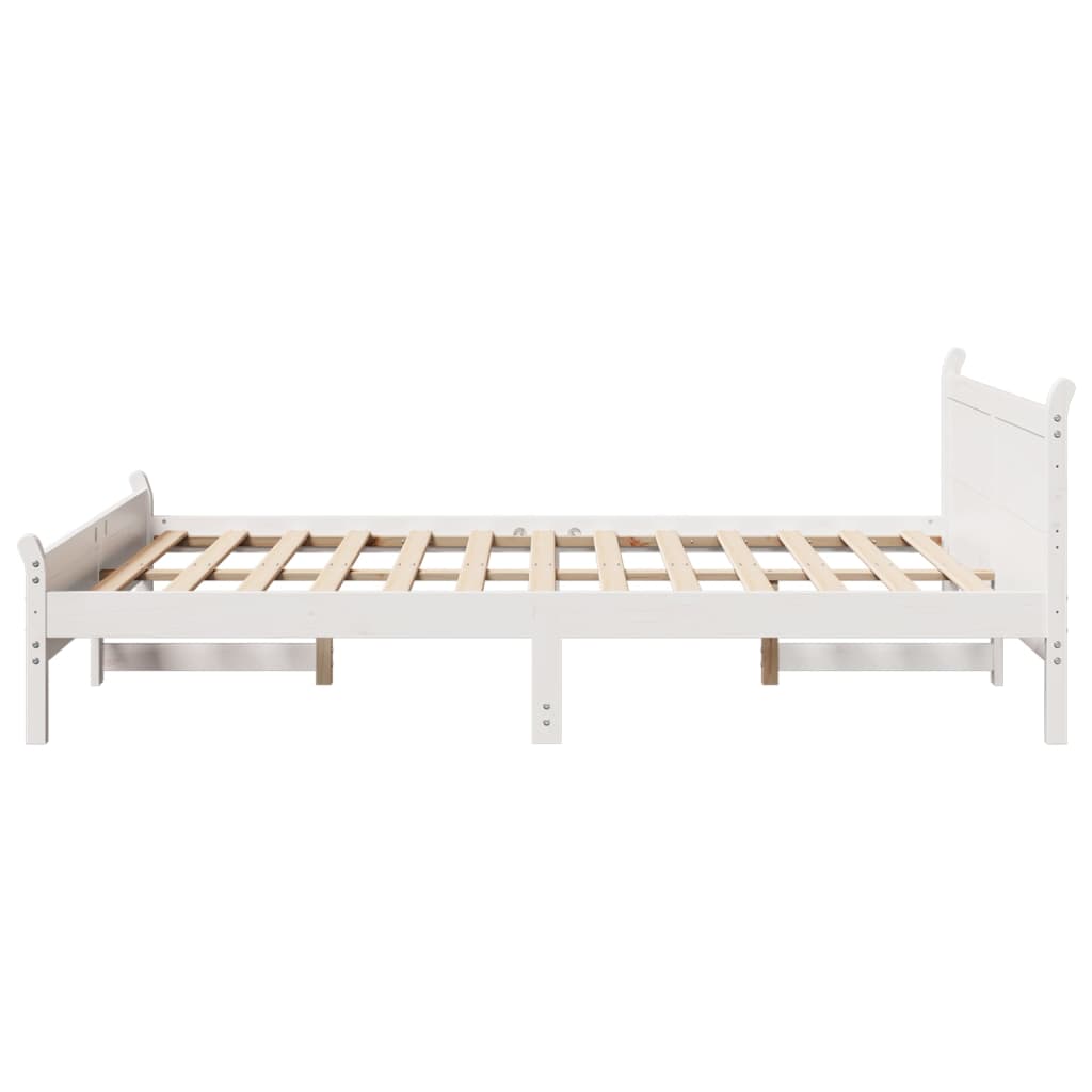 Bed Frame without Mattress White 150x200 cm King Size Solid Wood Pine