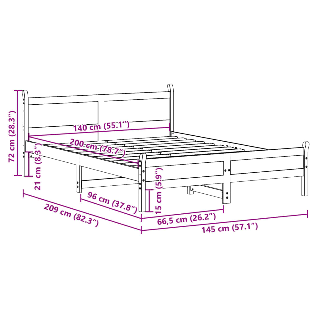 Bed Frame without Mattress 140x200 cm Solid Wood Pine