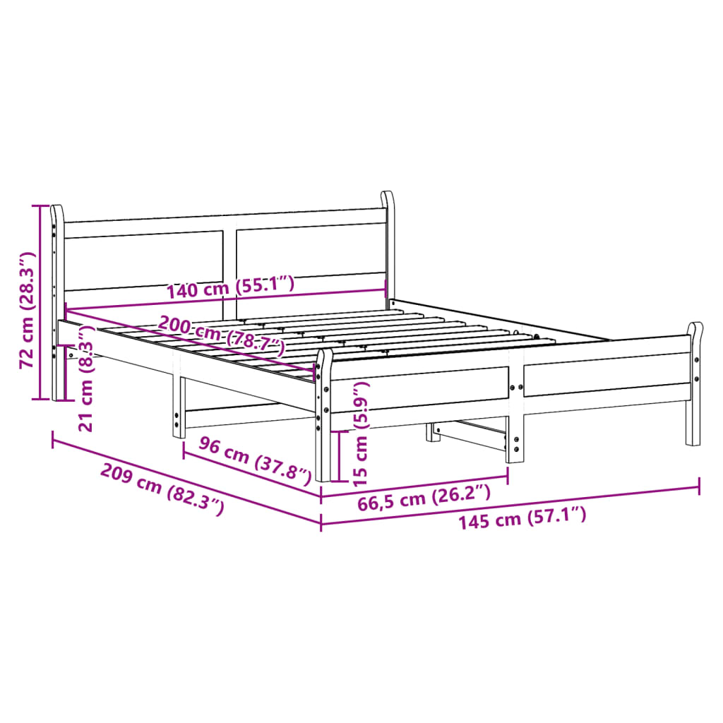 Bed Frame without Mattress White 140x200 cm Solid Wood Pine