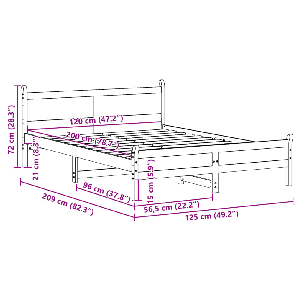 Bed Frame without Mattress 120x200 cm Solid Wood Pine