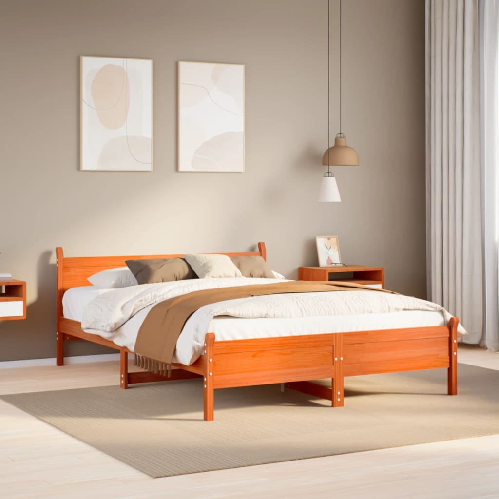 Bed Frame without Mattress Wax Brown 120x200 cm Solid Wood Pine