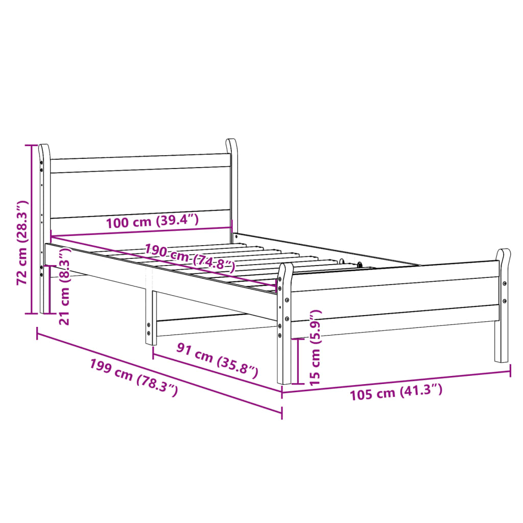 Bed Frame without Mattress 100x200 cm Solid Wood Pine