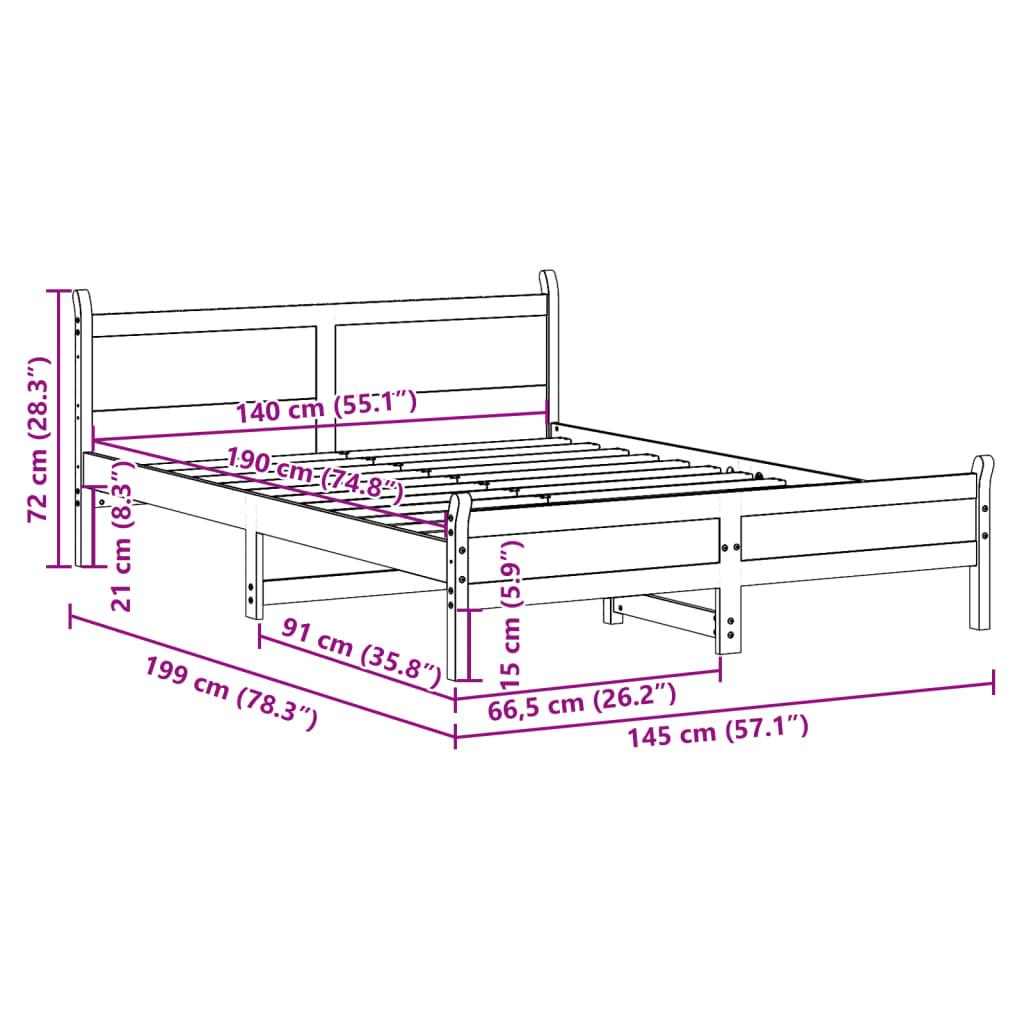 Bed Frame without Mattress Wax Brown 140x190 cm Solid Wood Pine