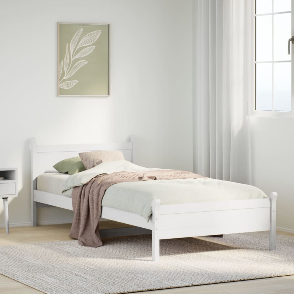 Bed Frame without Mattress White 75x190 cm Small Single Solid Wood Pine