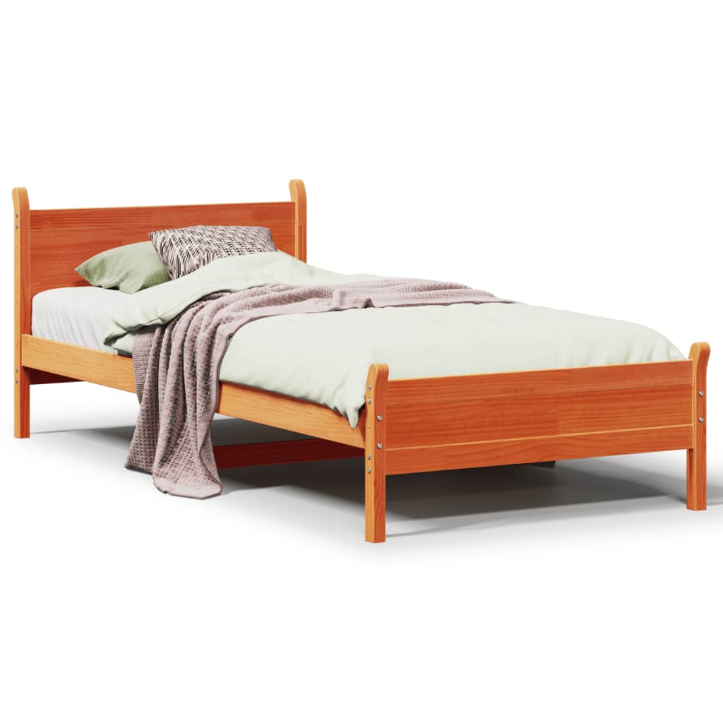 Bed Frame without Mattress Wax Brown 75x190 cm Small Single Solid Wood Pine