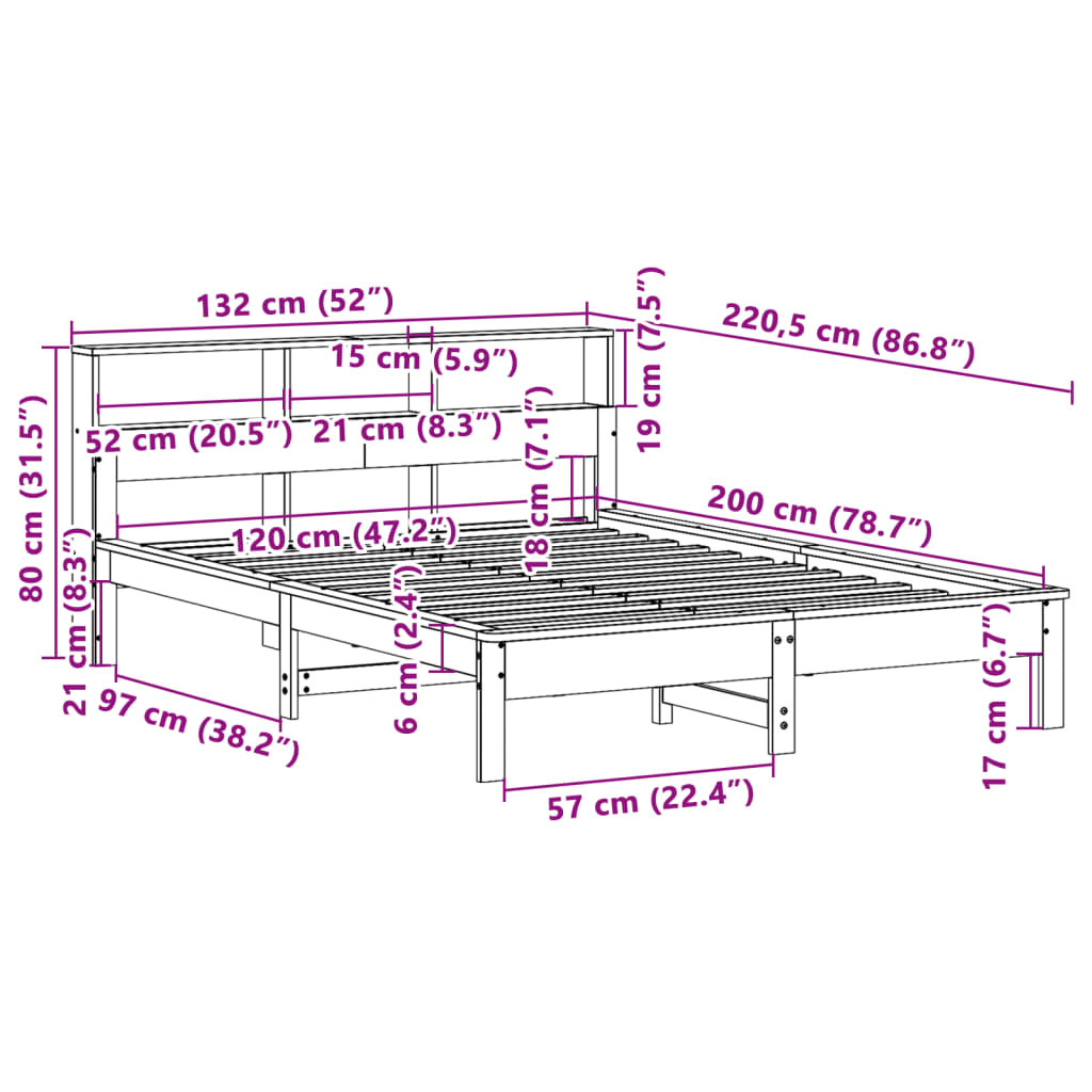 Bookcase Bed without Mattress Wax Brown 120x200 cm Solid Wood Pine