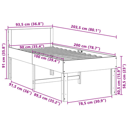 Bed Frame without Mattress 90x200 cm Solid Wood Pine