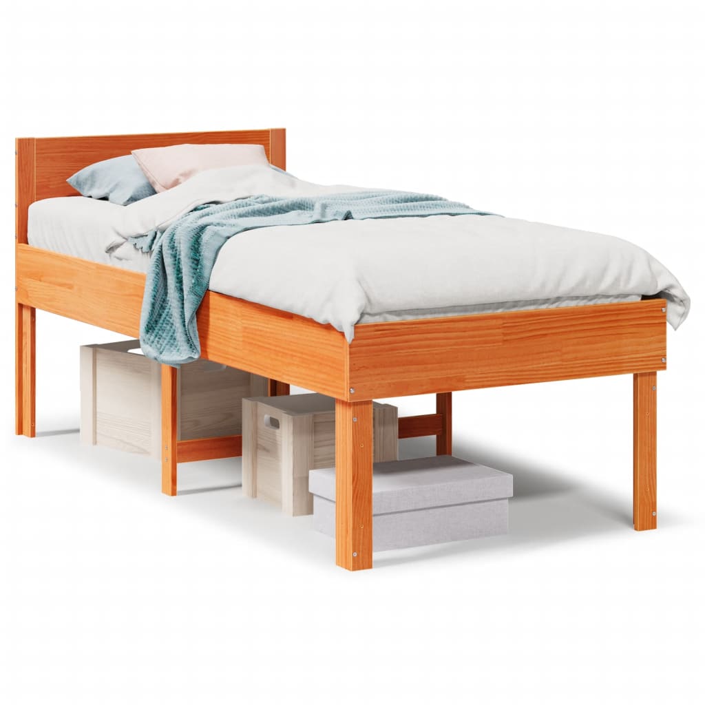 Bed Frame without Mattress Wax Brown 90x200 cm Solid Wood Pine