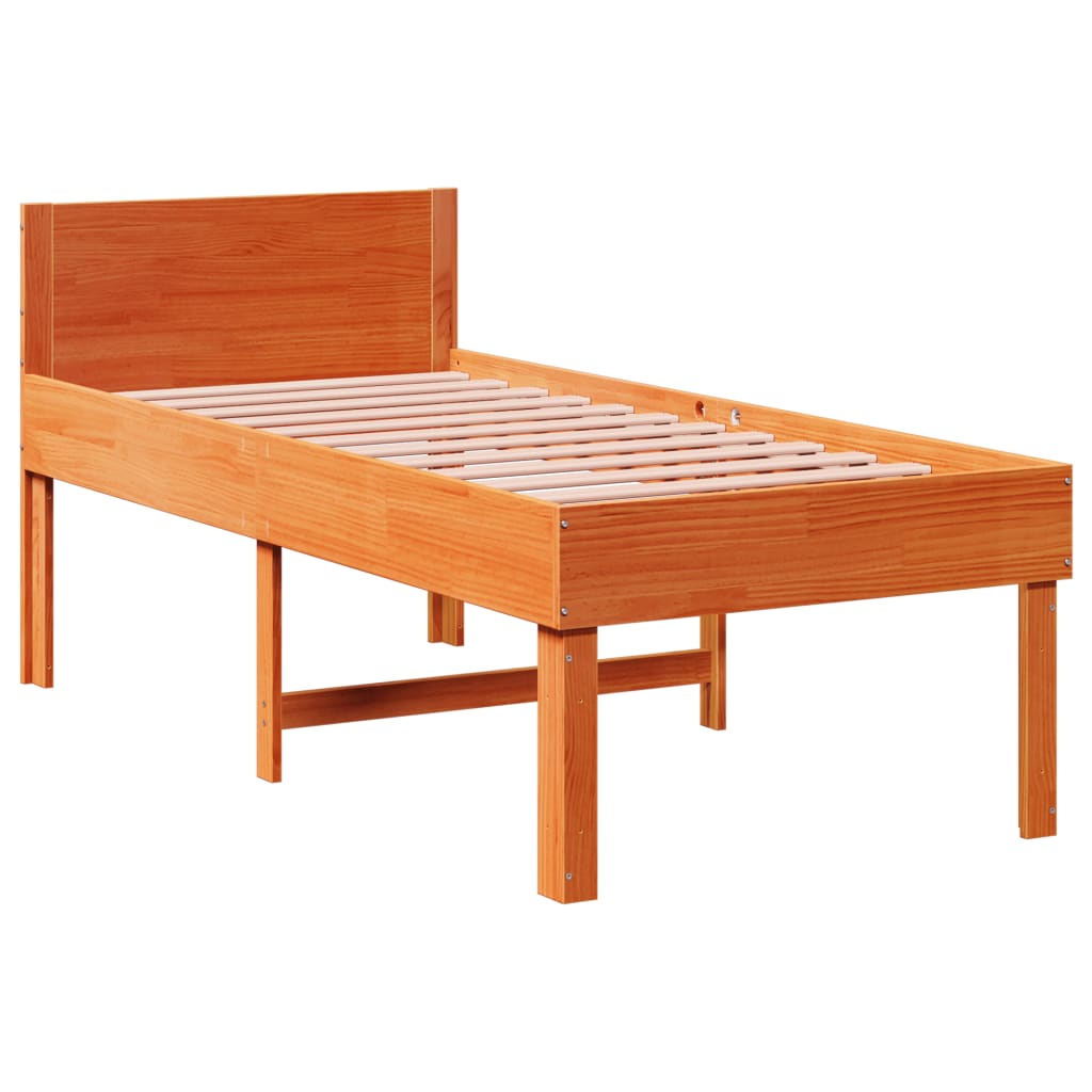 Bed Frame without Mattress Wax Brown 90x200 cm Solid Wood Pine