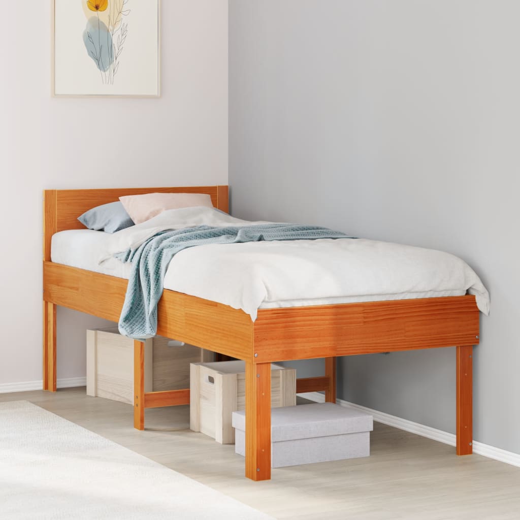 Bed Frame without Mattress Wax Brown 90x200 cm Solid Wood Pine