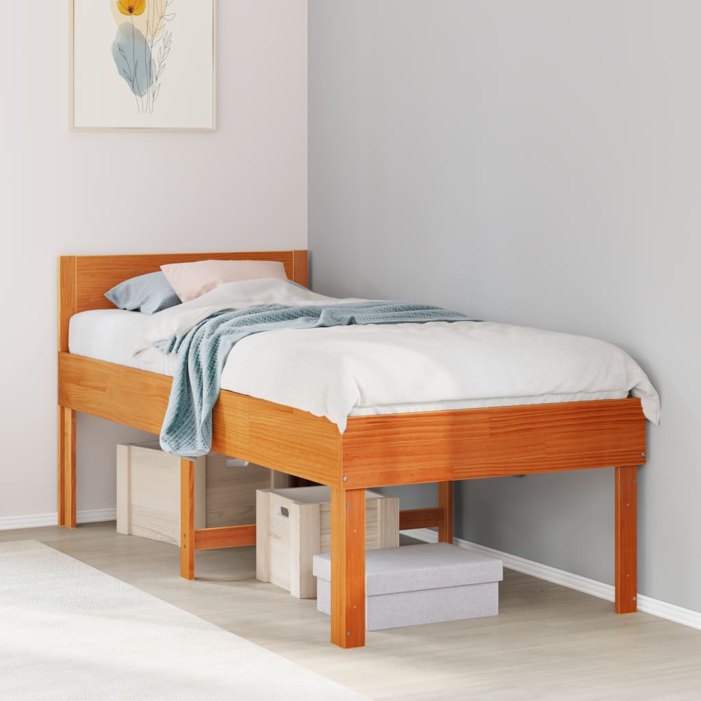 Bed Frame without Mattress Wax Brown 90x190 cm Single Solid Wood Pine