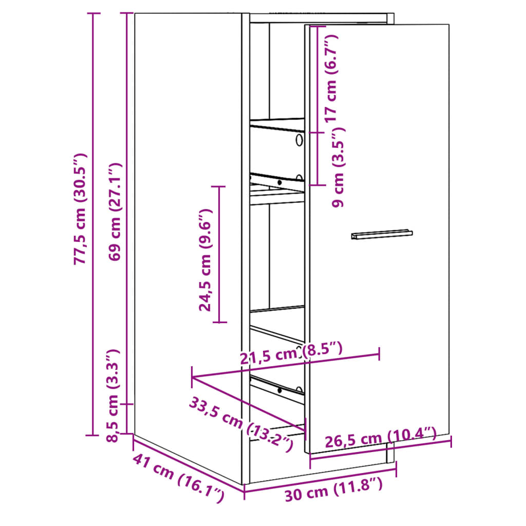 Apothecary Cabinet White 30x41x77.5 cm Engineered Wood