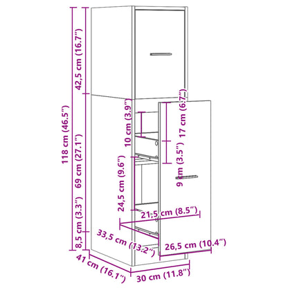 Apothecary Cabinet White 30x41x118 cm Engineered Wood