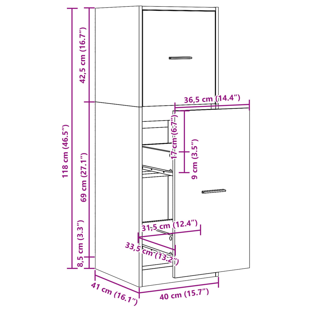 Apothecary Cabinet White 40x41x118 cm Engineered Wood