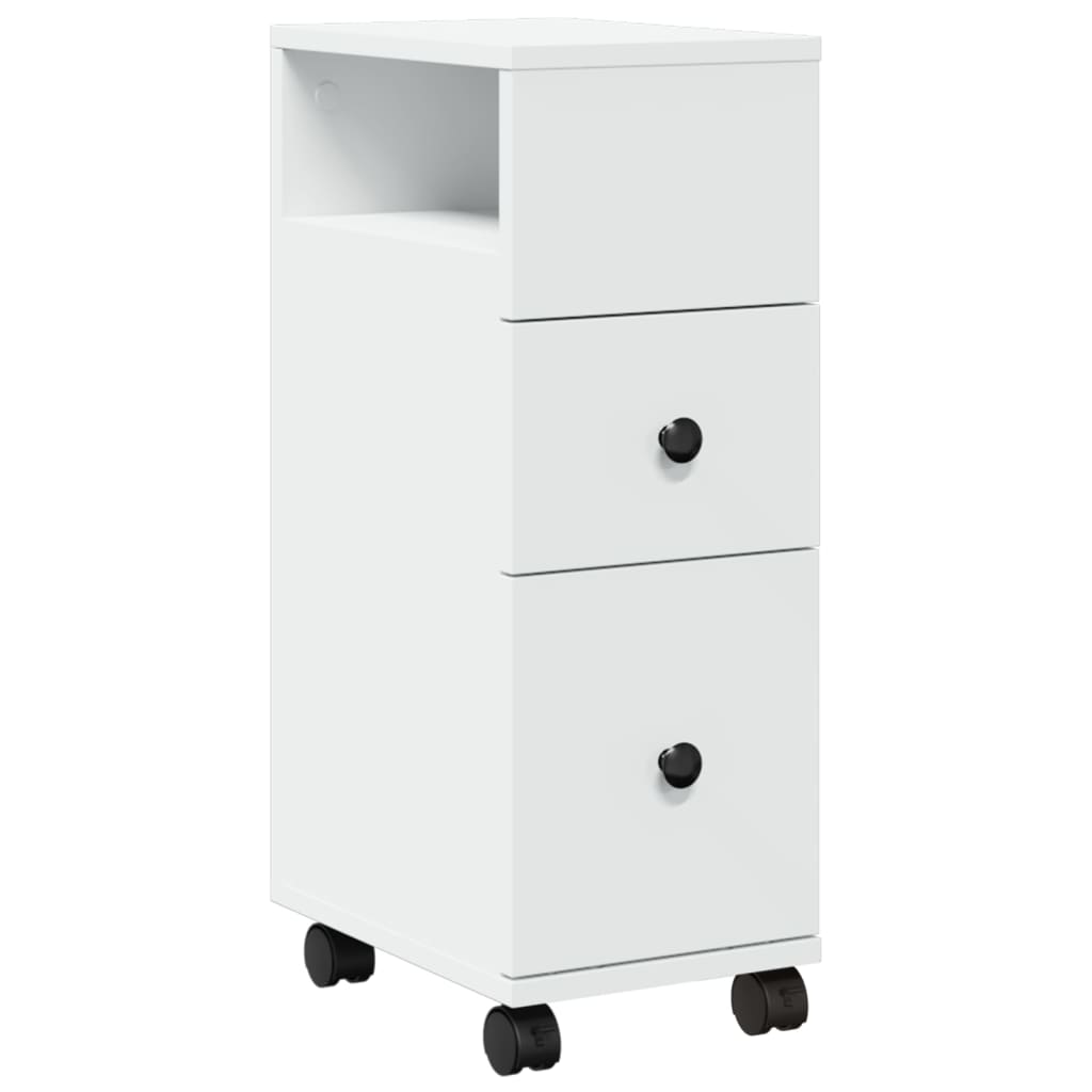 Narrow Bathroom Cabinet with Wheels White Engineered Wood