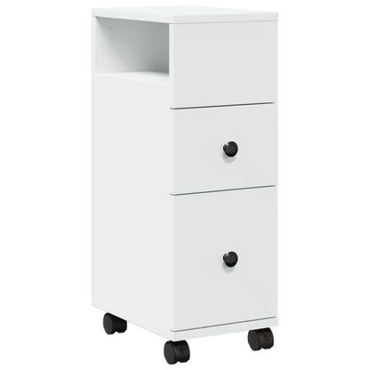 Narrow Bathroom Cabinet with Wheels White Engineered Wood