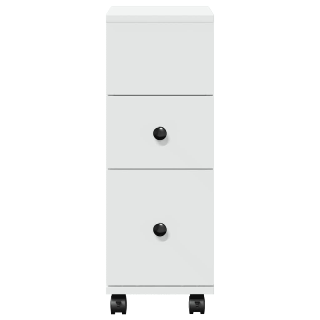 Narrow Bathroom Cabinet with Wheels White Engineered Wood