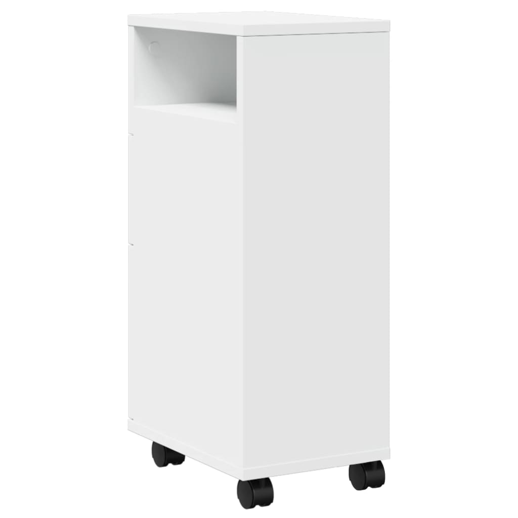 Narrow Bathroom Cabinet with Wheels White Engineered Wood