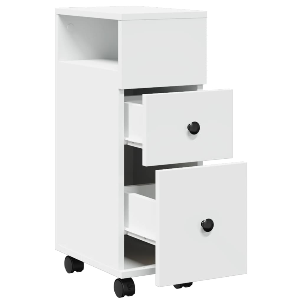 Narrow Bathroom Cabinet with Wheels White Engineered Wood