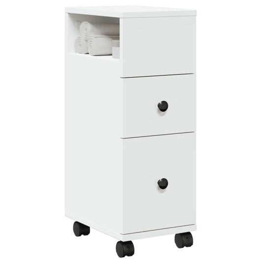 Narrow Bathroom Cabinet with Wheels White Engineered Wood