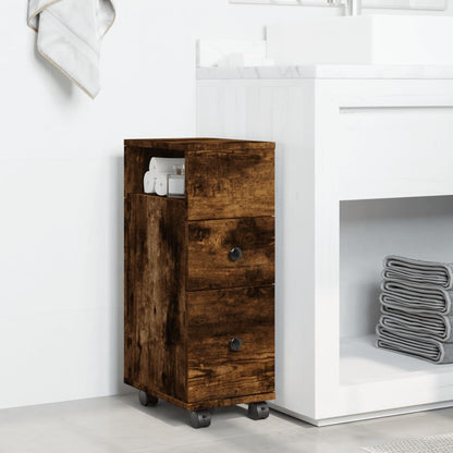 Narrow Bathroom Cabinet with Wheels Smoked Oak Engineered Wood