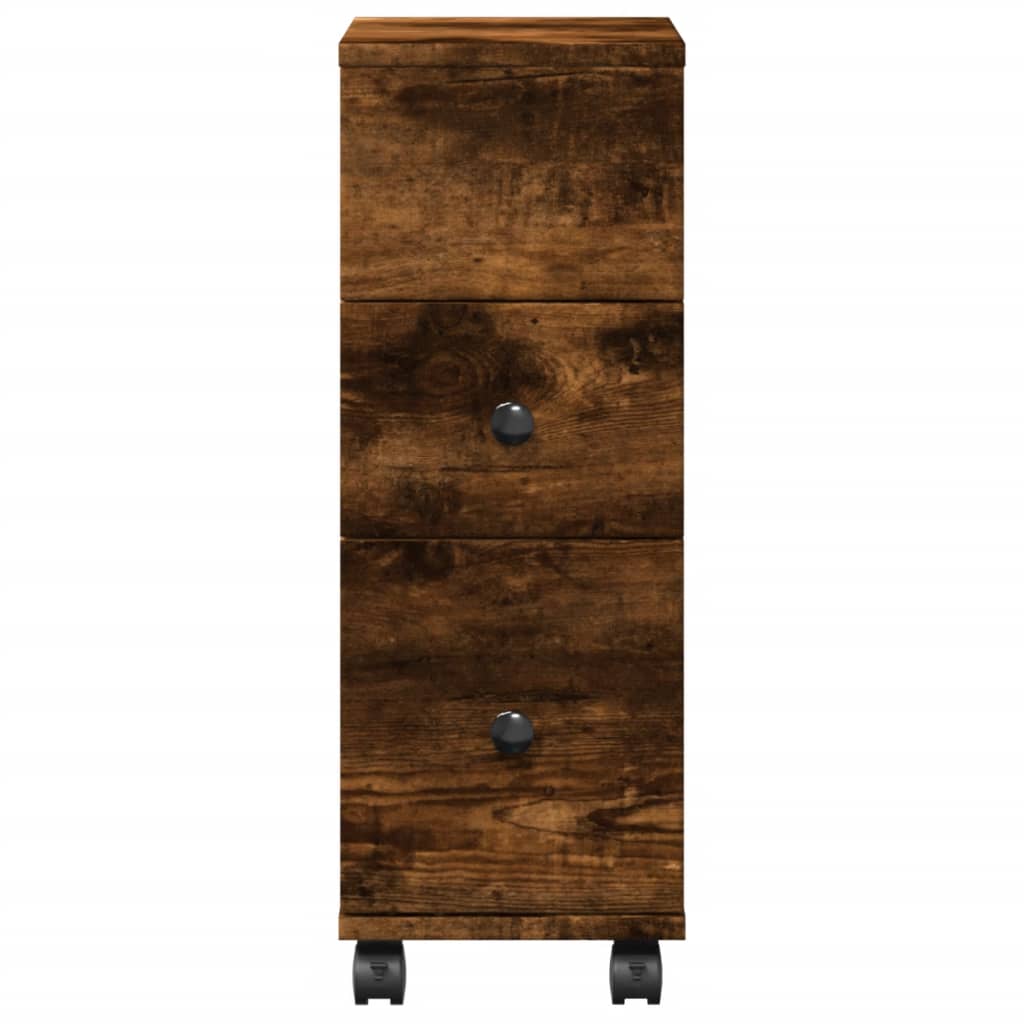 Narrow Bathroom Cabinet with Wheels Smoked Oak Engineered Wood