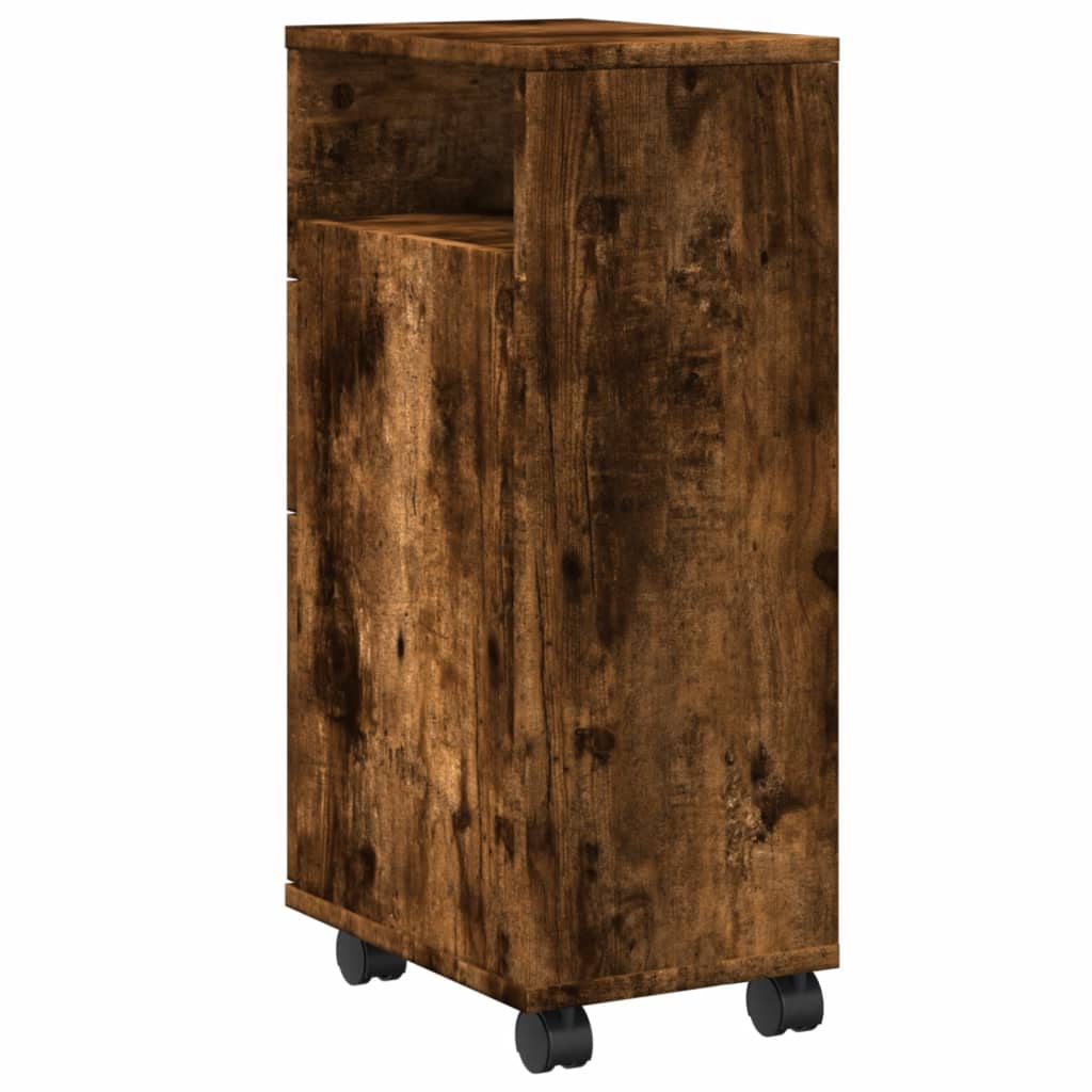 Narrow Bathroom Cabinet with Wheels Smoked Oak Engineered Wood