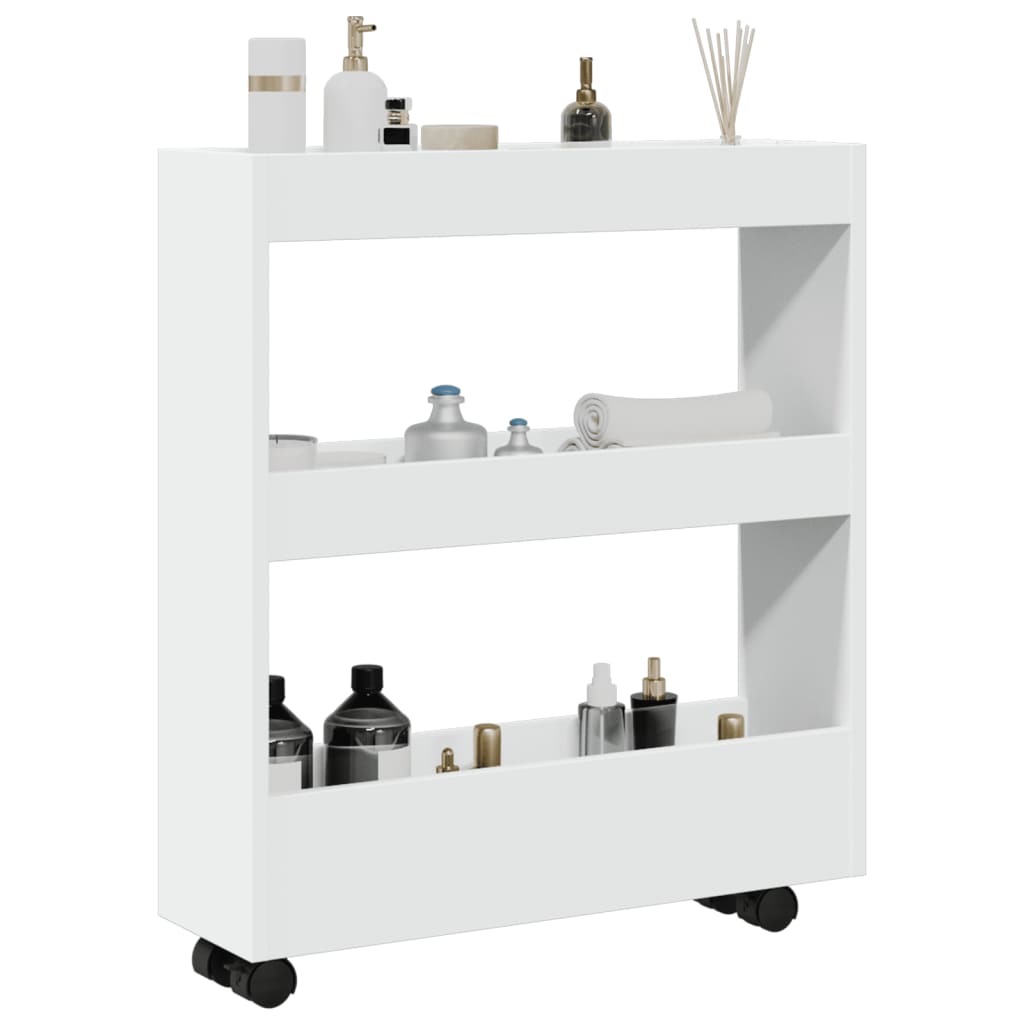 Narrow Storage Trolley 3 Tier White Engineered Wood