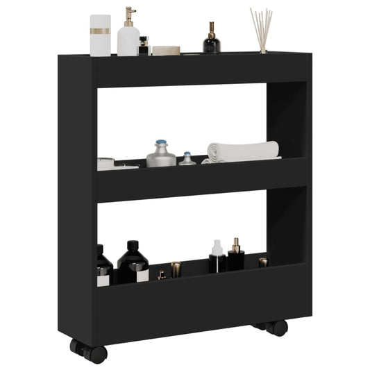 Narrow Storage Trolley 3 Tier Black Engineered Wood