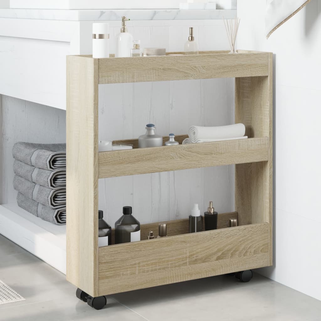 Narrow Storage Trolley 3 Tier Sonoma Oak Engineered Wood