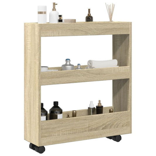 Narrow Storage Trolley 3 Tier Sonoma Oak Engineered Wood