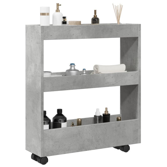 Narrow Storage Trolley 3 Tier Concrete Grey Engineered Wood