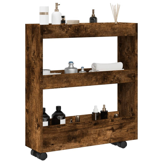 Narrow Storage Trolley 3 Tier Smoked Oak Engineered Wood