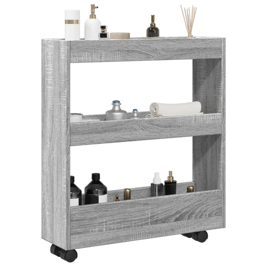 Narrow Storage Trolley 3 Tier Grey Sonoma Engineered Wood