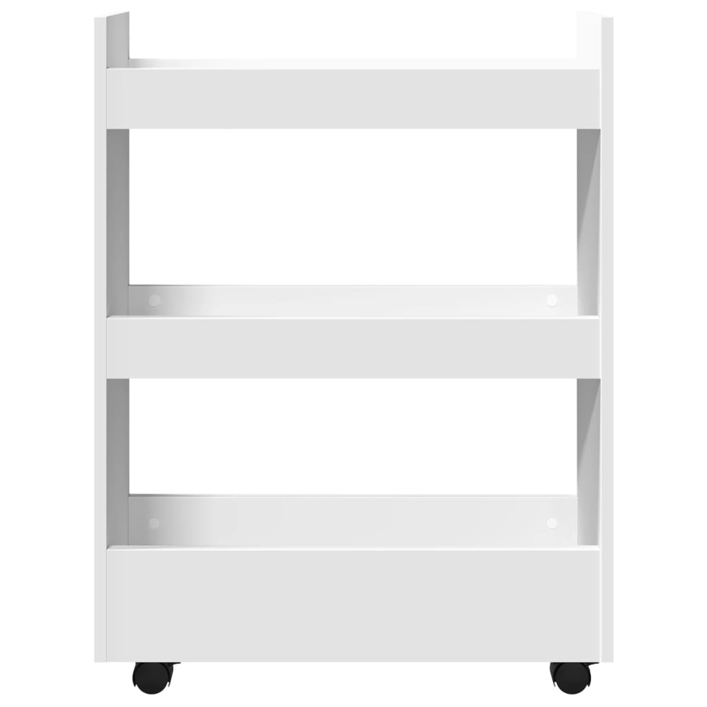 Narrow Storage Trolley 3 Tier White Engineered Wood