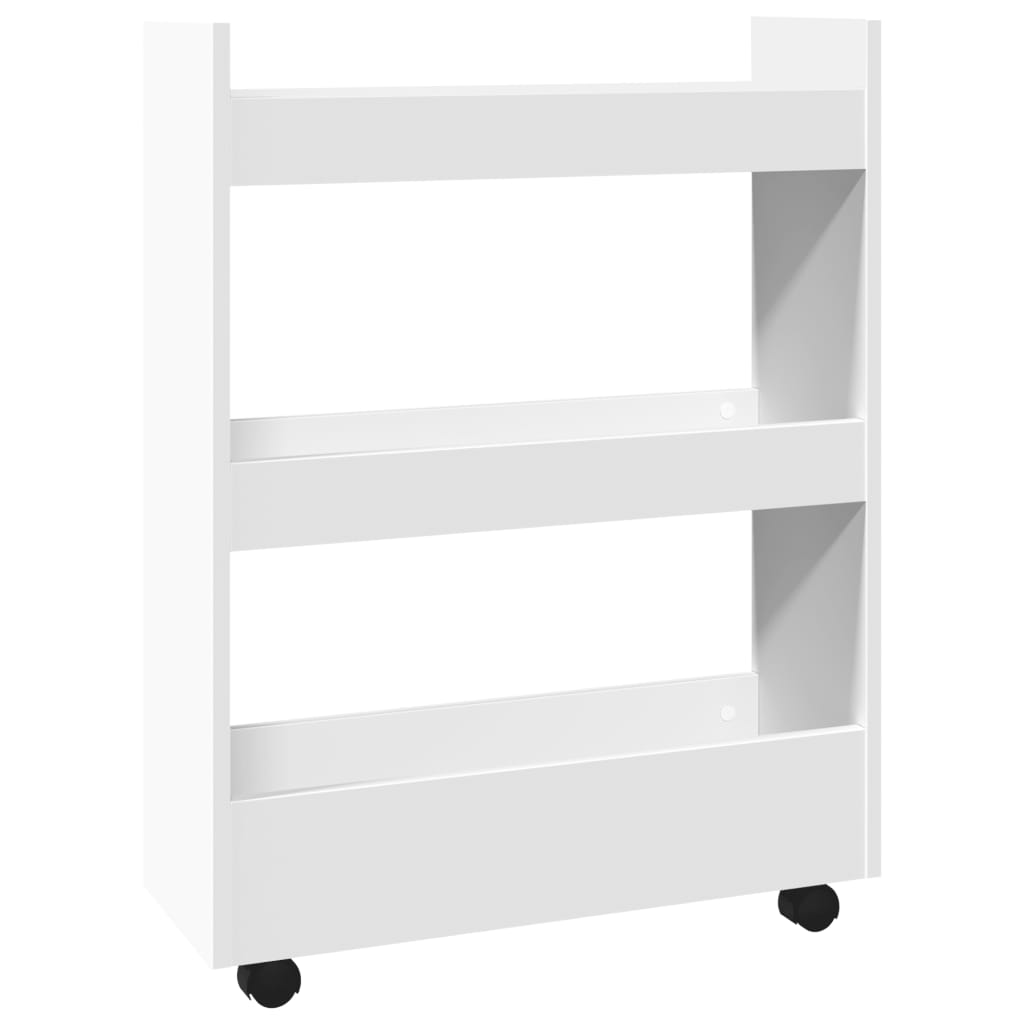 Narrow Storage Trolley 3 Tier White Engineered Wood