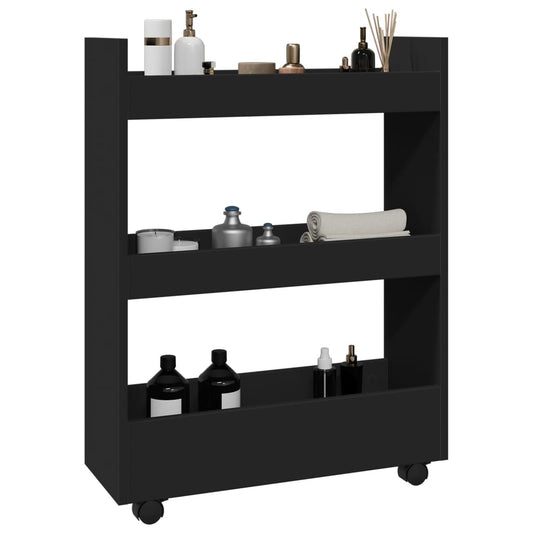 Narrow Storage Trolley 3 Tier Black Engineered Wood