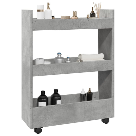 Narrow Storage Trolley 3 Tier Concrete Grey Engineered Wood