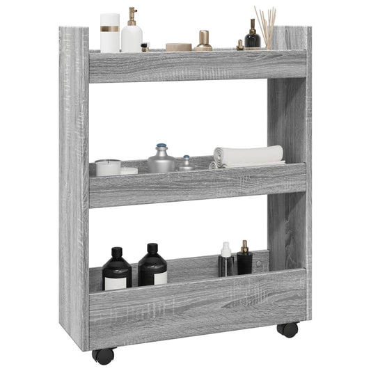 Narrow Storage Trolley 3 Tier Grey Sonoma Engineered Wood