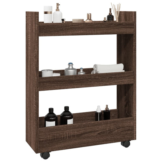 Narrow Storage Trolley 3 Tier Brown Oak Engineered Wood