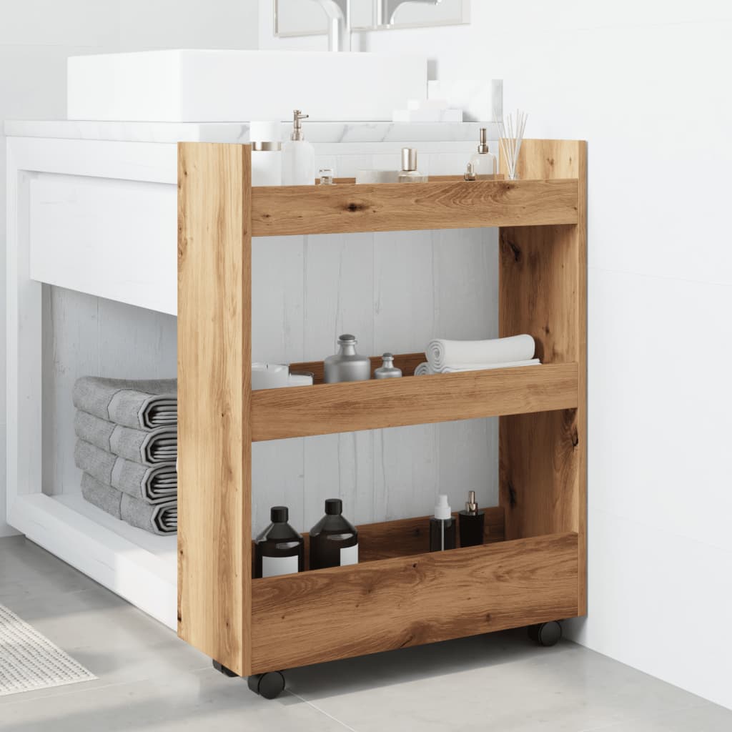 Narrow Storage Trolley 3 Tier Artisian Oak Engineered Wood