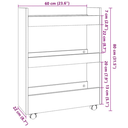 Narrow Storage Trolley 3 Tier Artisian Oak Engineered Wood