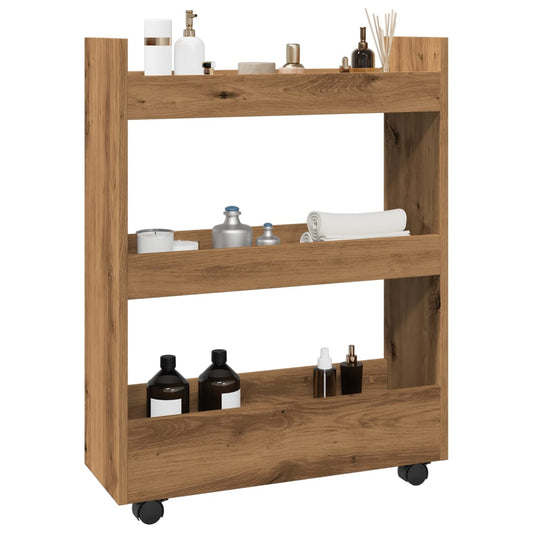 Narrow Storage Trolley 3 Tier Artisian Oak Engineered Wood